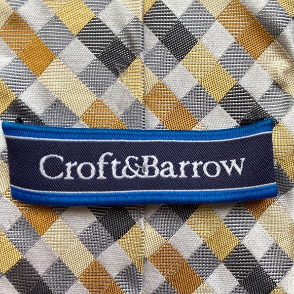 CROFT & BARROW Men's Tie Silk Office Lined Yellow Gray Pattern - Picture 3 of 5